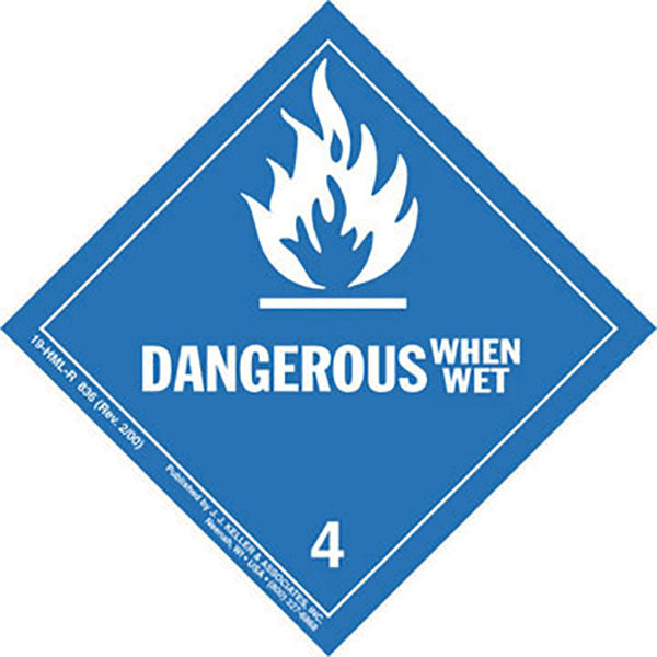 Hazardous Materials Labels - Class 4, Division 4.3 -- Dangerous When Wet - Paper, Roll
