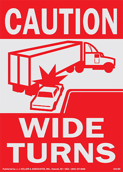 Transport Safety Sign - Caution Wide Turns (Vertical, Reflective Vinyl w/ Graphic)