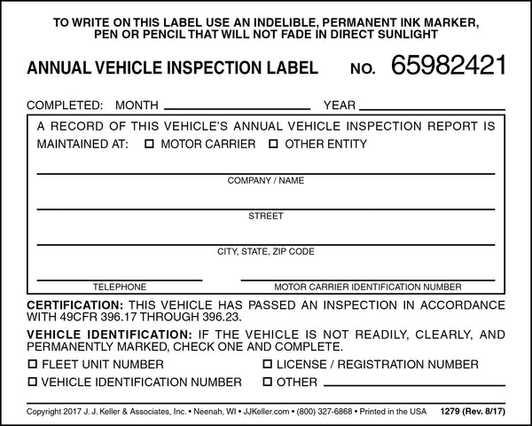 Annual Vehicle Inspection Label - Vinyl w/ Mylar Laminate