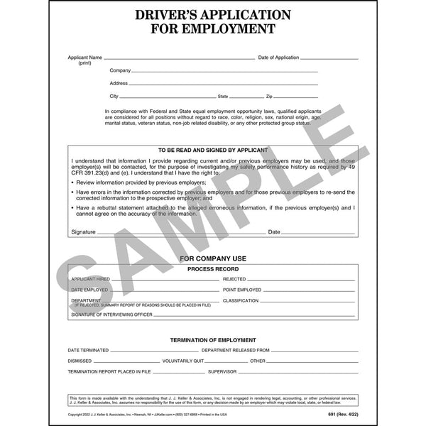 Driver's Application For Employment