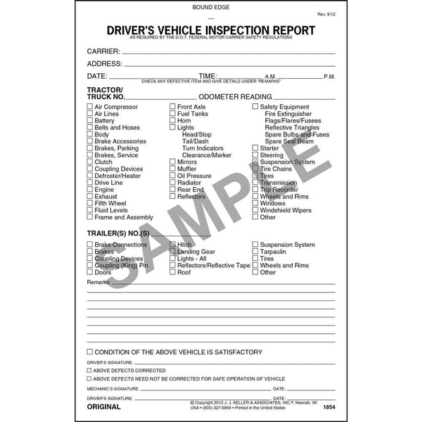 Detailed Driver's Vehicle Inspection Report, 2-Ply, Carbonless