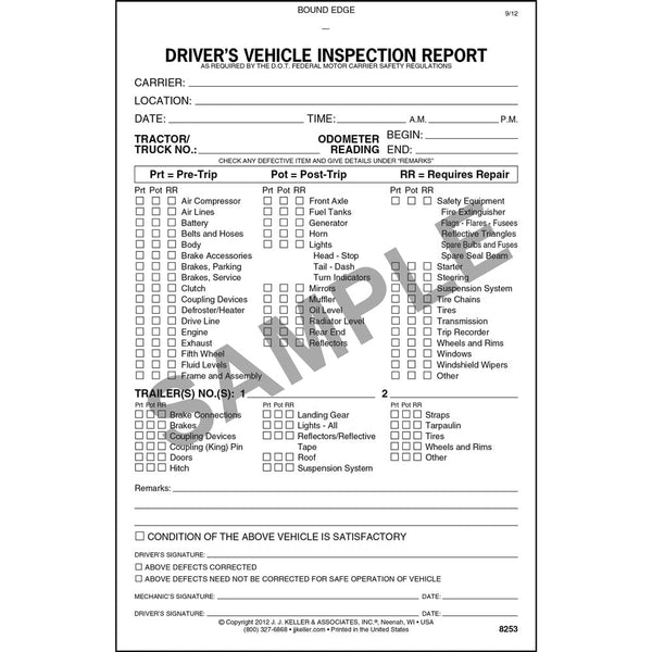 Detailed Driver's Vehicle Inspection Report With Pre-/Post-Trip, 2-Ply, Carbonless