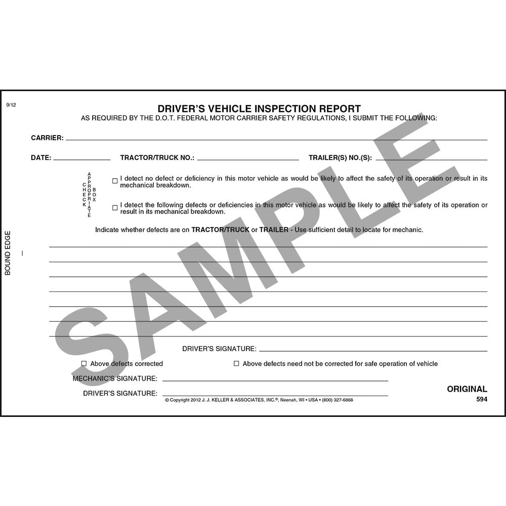 Driver Vehicle Examination Report Example Detailed Driver's Vehicle Inspection Report, 3-Ply, w/Carbon, Black ...