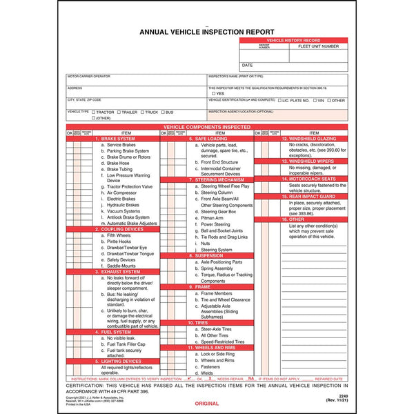 Annual Vehicle Inspection Report, 2-Ply w/ Carbon