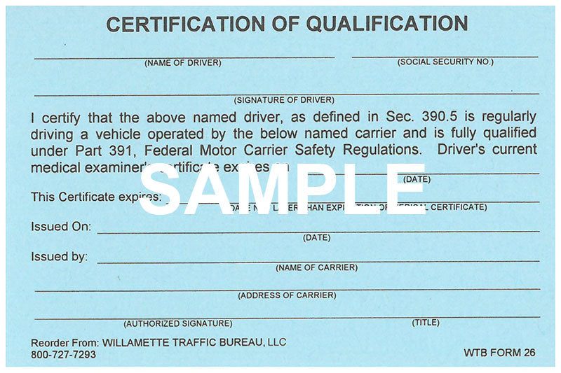 Certification of Qualification Cards – Willamette Traffic Bureau LLC