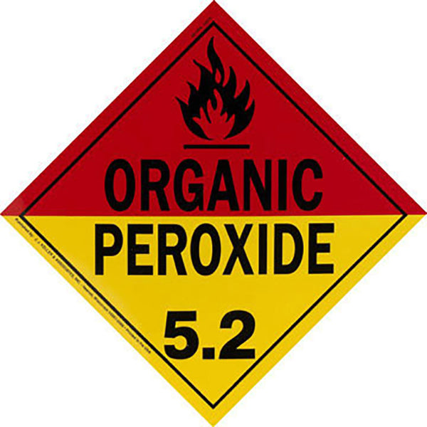 Single-Sided Worded Placard - Organic Peroxide (Class 5.2) - Vinyl, Removable Adhesive, Red & Yellow