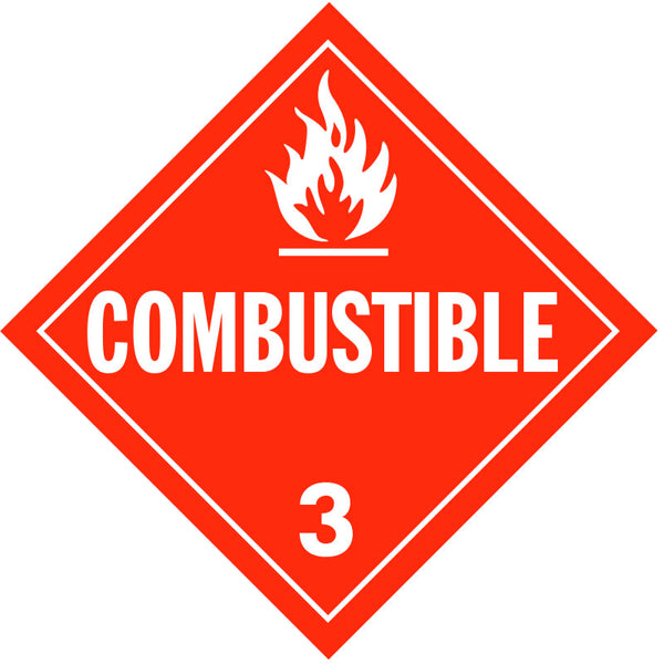 Single-Sided Worded Placard - Combustible (Class 3) - Tagboard, No Adhesive