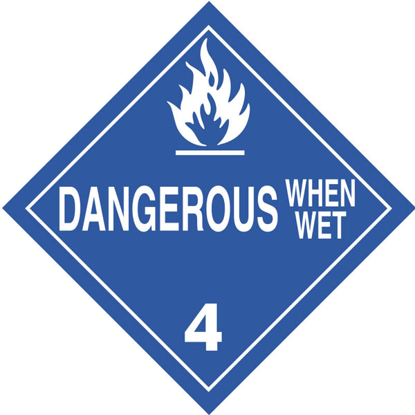 Single-Sided Worded Placard - Dangerous When Wet (Class 4) - Vinyl, Removable Adhesive