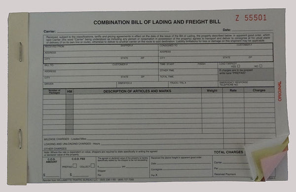 Combination Bill of Lading & Freight Bill